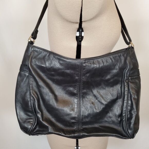 Vintage SAS Women Bag Black Leather 14" X 9" Adjustable Shoulder Crossbody Strap - Picture 2 of 14